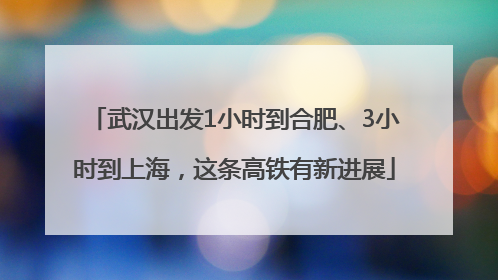 武汉出发1小时到合肥、3小时到上海，这条高铁有新进展